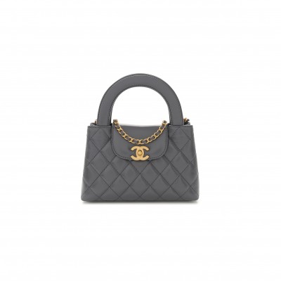 CHANEL MASTER KELLY BAG QUILTED GREY SHINY CALFSKIN AGED GOLD HARDWARE  (19*13*7cm)